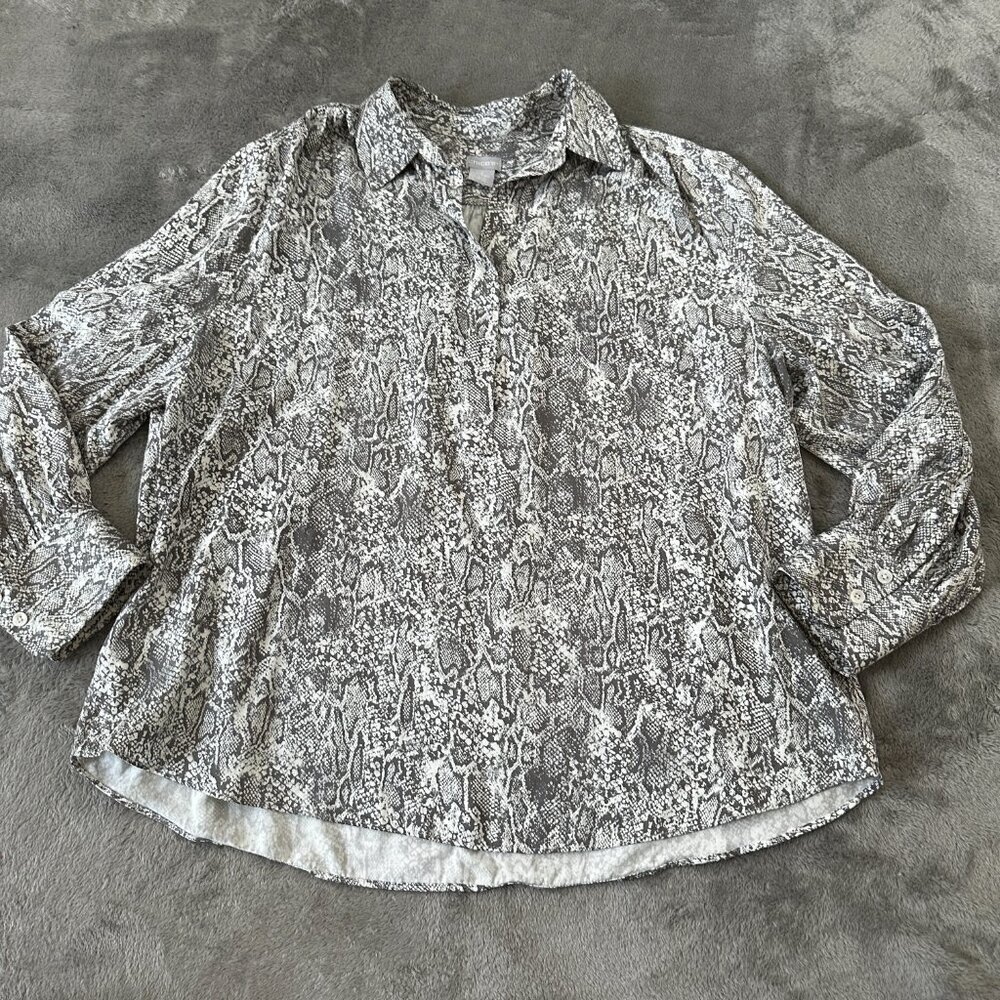 Chico's Snake Print Blouse Top Shirt Gray Women's 3 US XL 16/18